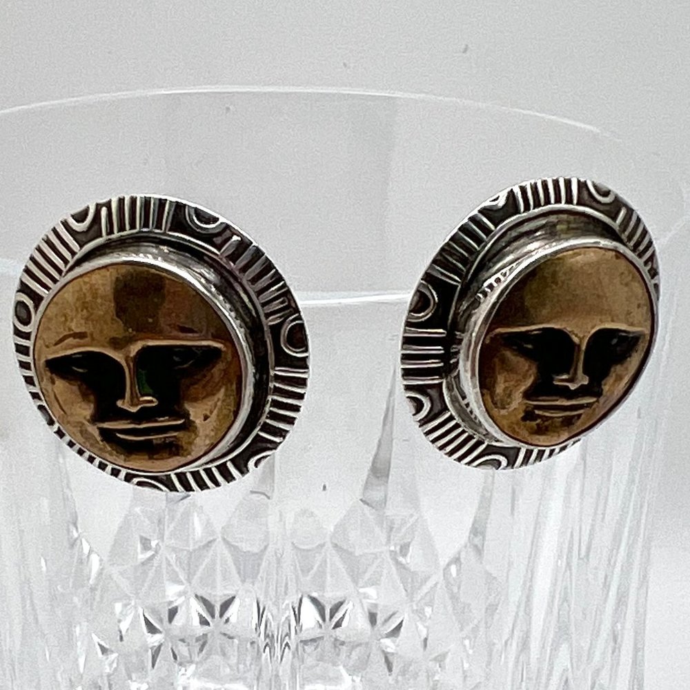 Tabra 925 and Brass Moon Face Post Earrings